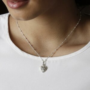 Silver engravable decorative floral heart shaped locket