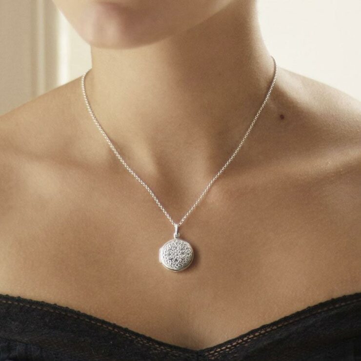 Sterling Silver Floral Round Locket 