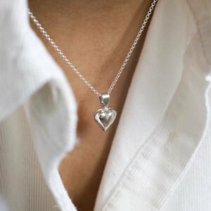 Model Wearing Tiny Heart Locket Necklace