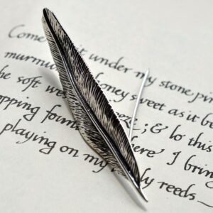 Silver detailed feather brooch