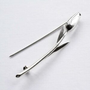 Silver long stem tulip brooch