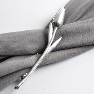 Silver long stem tulip brooch