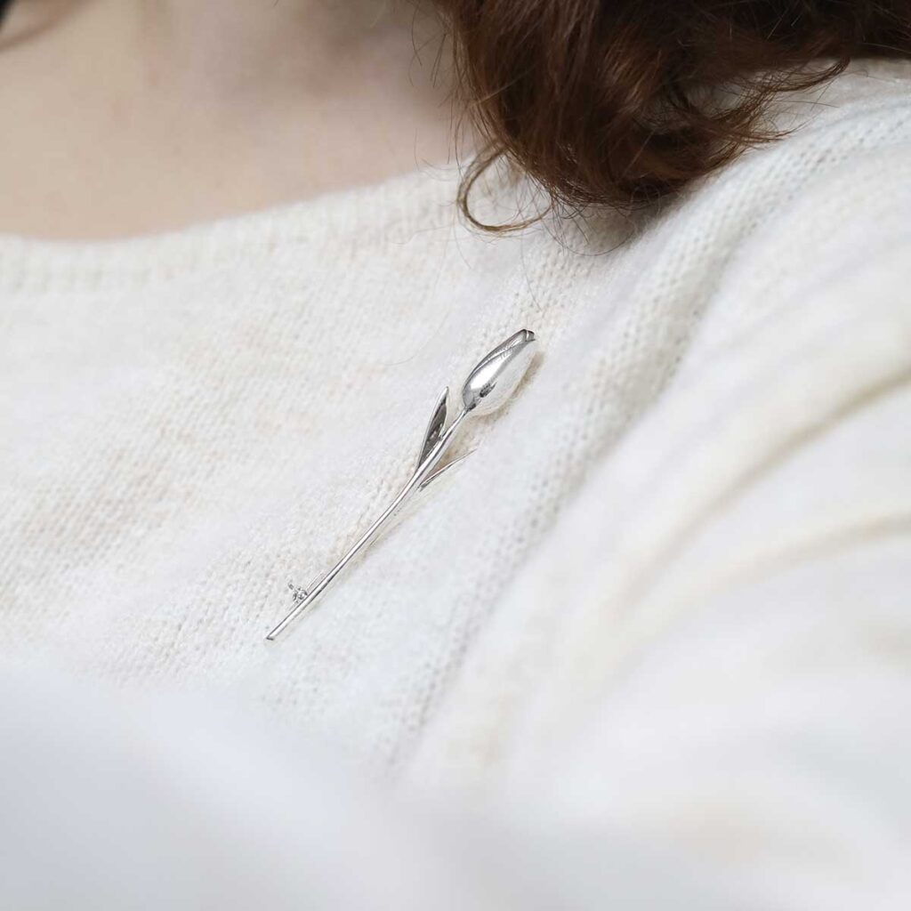 Sterling Silver Tulip Brooch on model