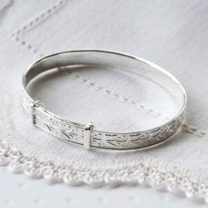 Silver adjustable decorative leaves baby bangle