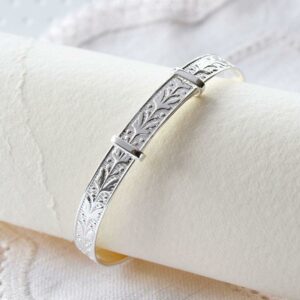 Silver adjustable decorative leaves baby bangle