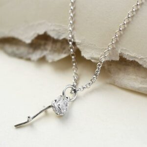 Silver tiny stemmed rose necklace