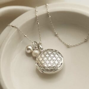 Sterling Silver Filigree Round Locket with satellite chain and add on charm