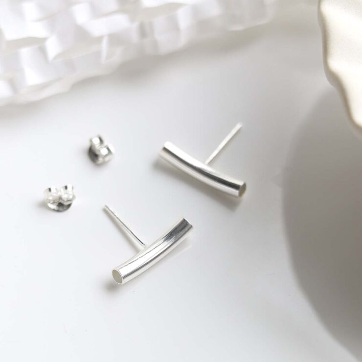 Sterling Silver Bar Stud Earrings on white background