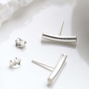 Sterling Silver Bar Stud Earrings on white background
