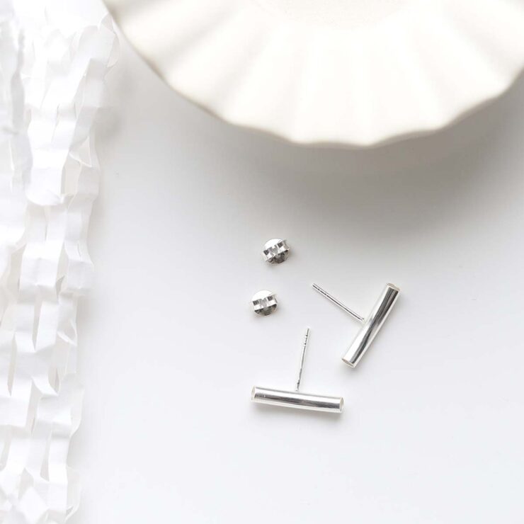 Sterling Silver Bar Stud Earrings on white background