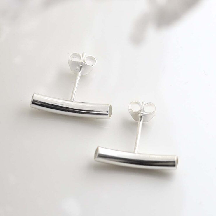 Sterling Silver Bar Stud Earrings on white background