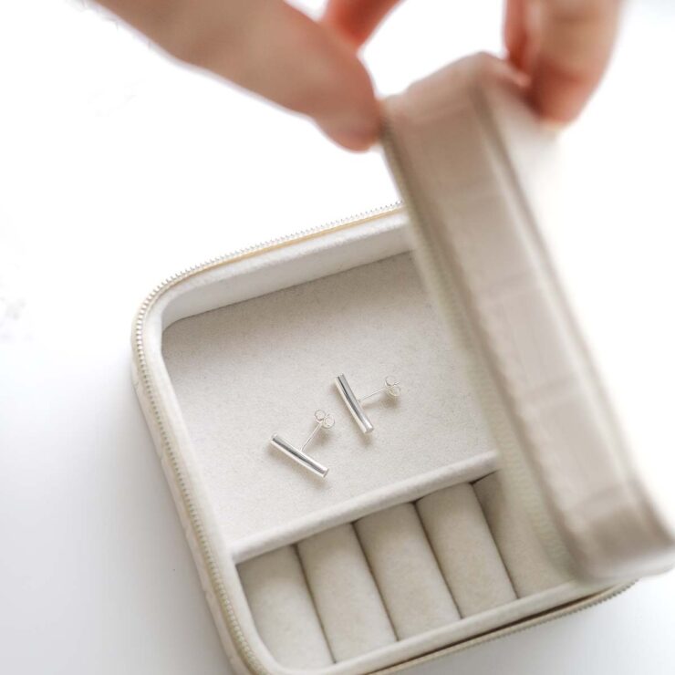 Sterling Silver Bar Stud Earrings in jewellery box