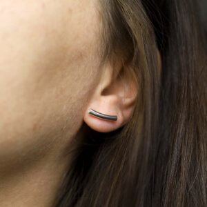 Sterling Silver Bar Stud Earrings on model