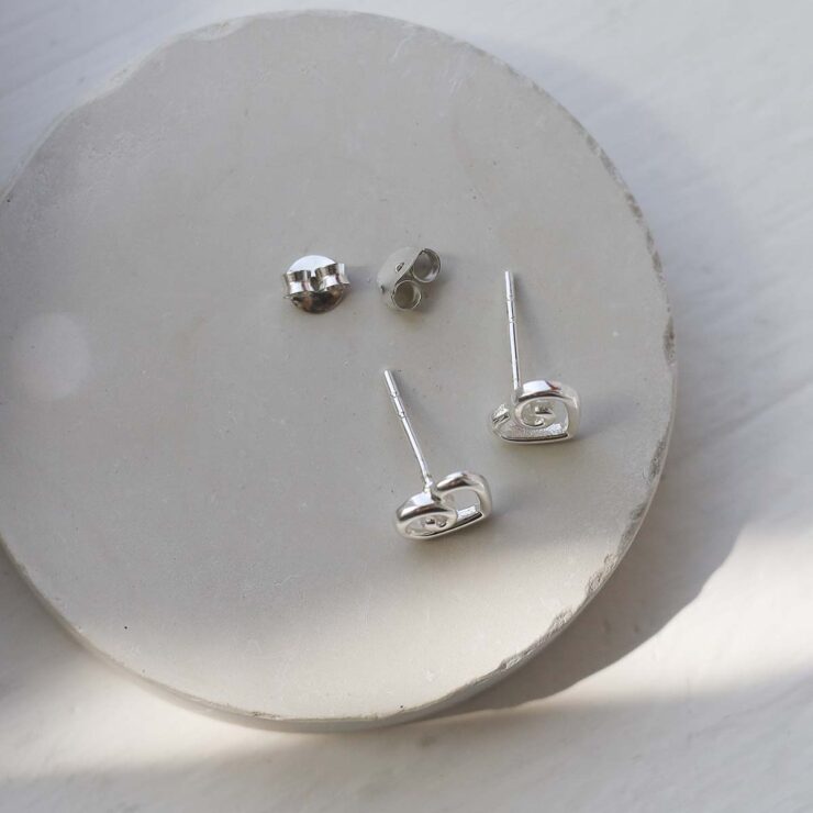Sterling Silver Delicate Spiral Heart Earrings from side