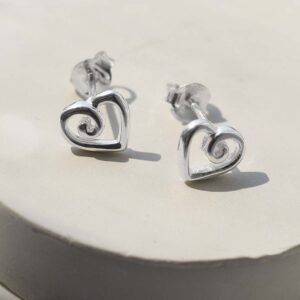 Sterling Silver Delicate Spiral Heart Earrings in sun