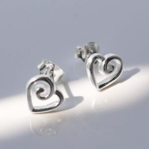 Sterling Silver Delicate Spiral Heart Earrings in sun
