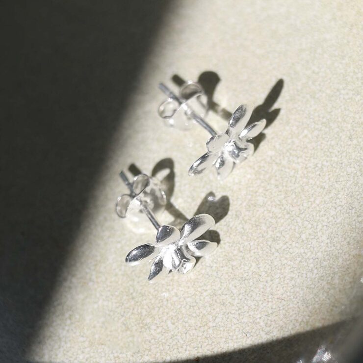 Sterling Silver Daffodil Stud Earrings in sunlight