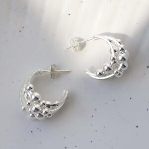 Sterling Silver Bubble Hoop Studs on dish