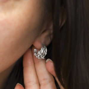 Sterling Silver Bubble Hoop Studs on model