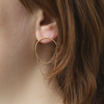 Gold Plated Silver Curve Chain Earrings on model