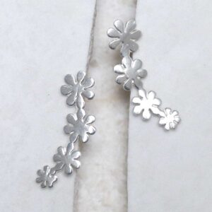 Sterling Silver Curved Flower Ear Climbers on stone