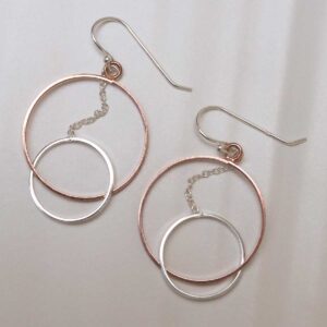 Sterling Silver Rose Gold Circles Dangly Earrings