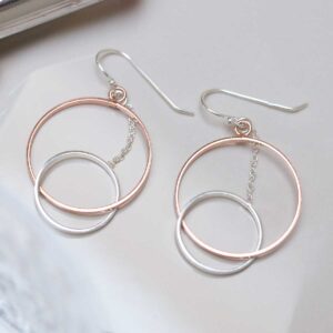 Sterling Silver Rose Gold Circles Dangly Earrings