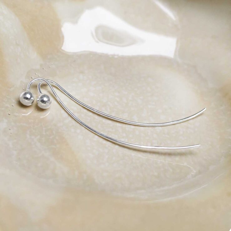 Sterling Silver Solid Threader Earrings on jewellery dish