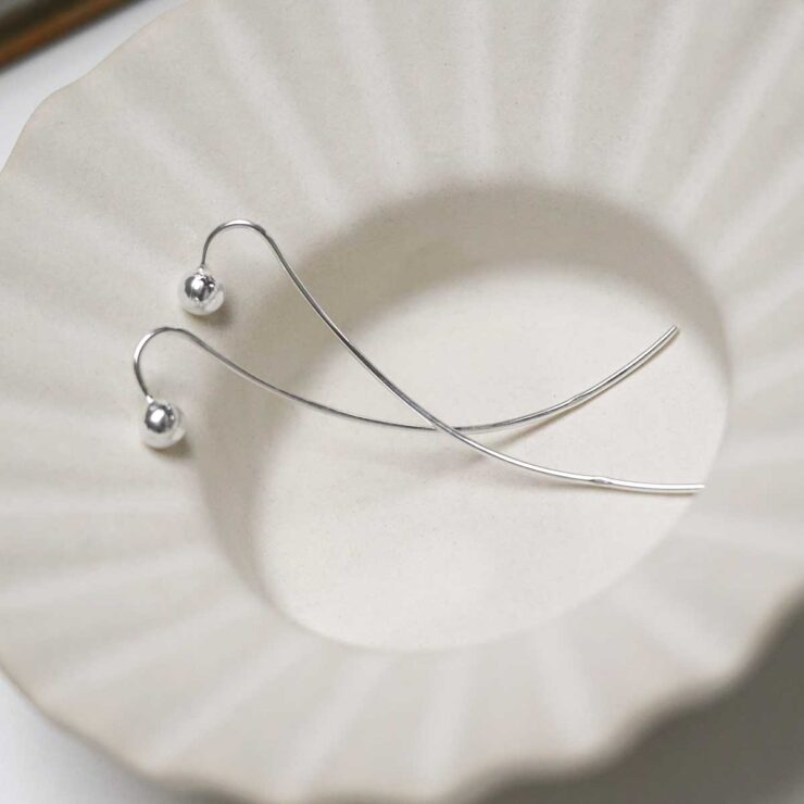Sterling Silver Solid Threader Earrings on jewellery dish