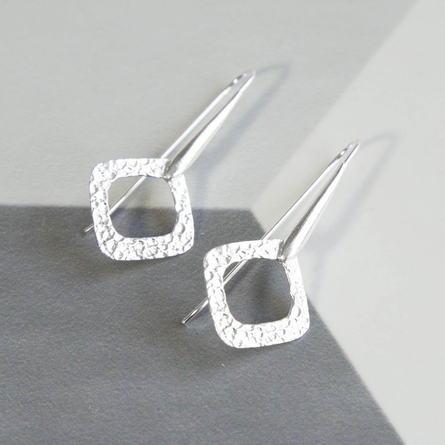 Sterling Silver Textured Square Solid Drop Earrings | Martha Jackson