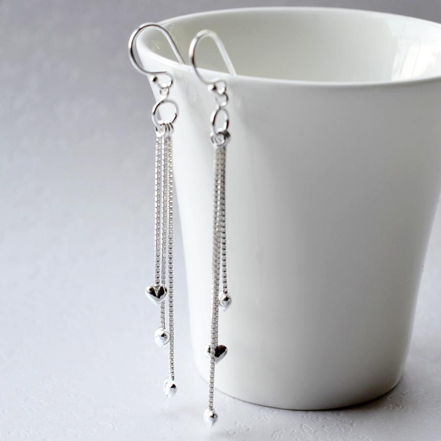 Sterling Silver Dangly Cascading Heart Earrings | Affordable