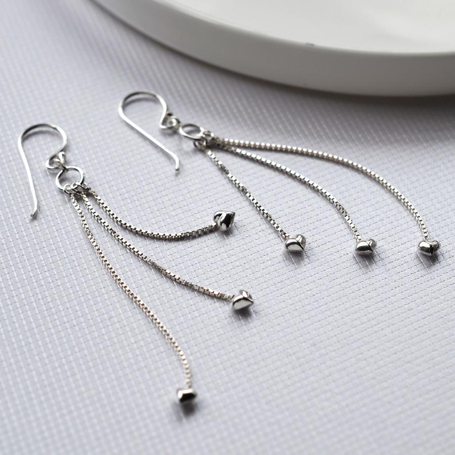 Sterling Silver Dangly Cascading Heart Earrings | Affordable