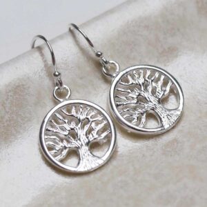 Sterling Silver Dangly Tree Of Life Earrings in jewellery dish
