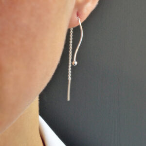 Wave Threader Chain Earrings on Model