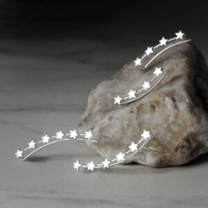 Sterling silver 4 and 6 star ear climber with a granite stone background