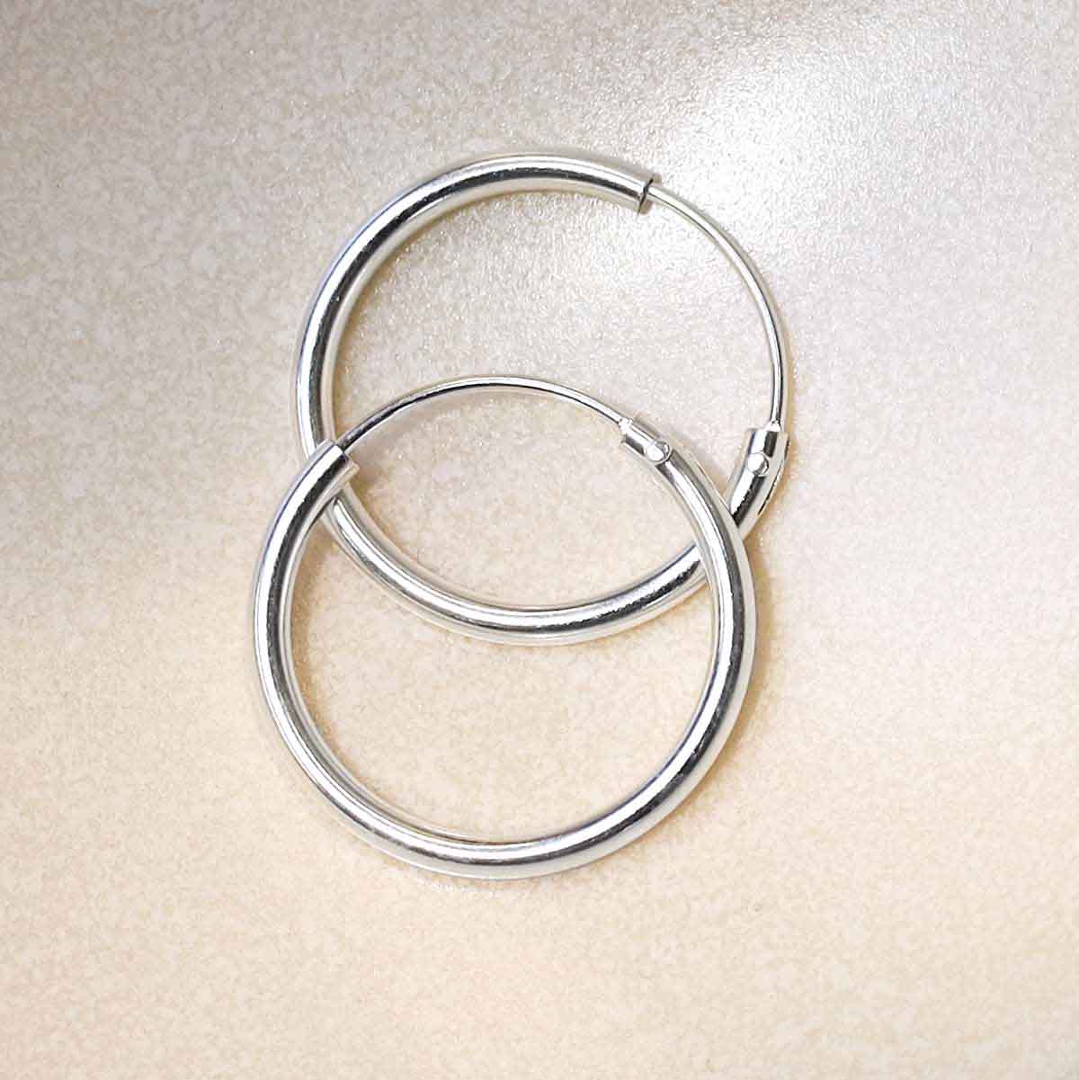 NKlaus 16mm Single Hinged Hoop Earring For Men - 925 Sterling Silver Rhodium Plated High Shine (Made In Germany)