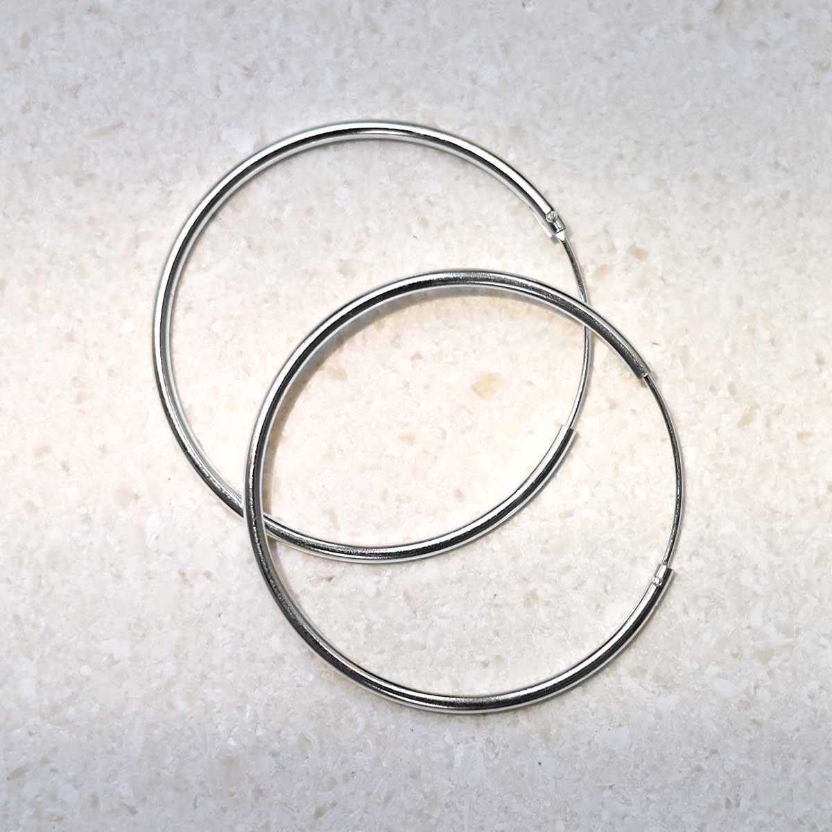 PAPAGENA Sterling Silver Hoop Earrings - 20/30/40/50/60mm Starburst-Cut Round Hoops, 3mm Width - View #11