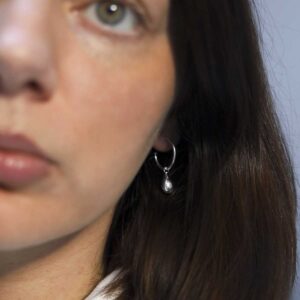 Sterling Silver Teardrop Stud Hoop Earrings on model