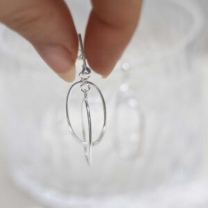 model holding Sterling Silver Double Oval Stud Earrings