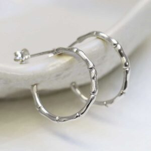 Sterling Silver Bamboo Hoop Stud Earrings in jewellery dish