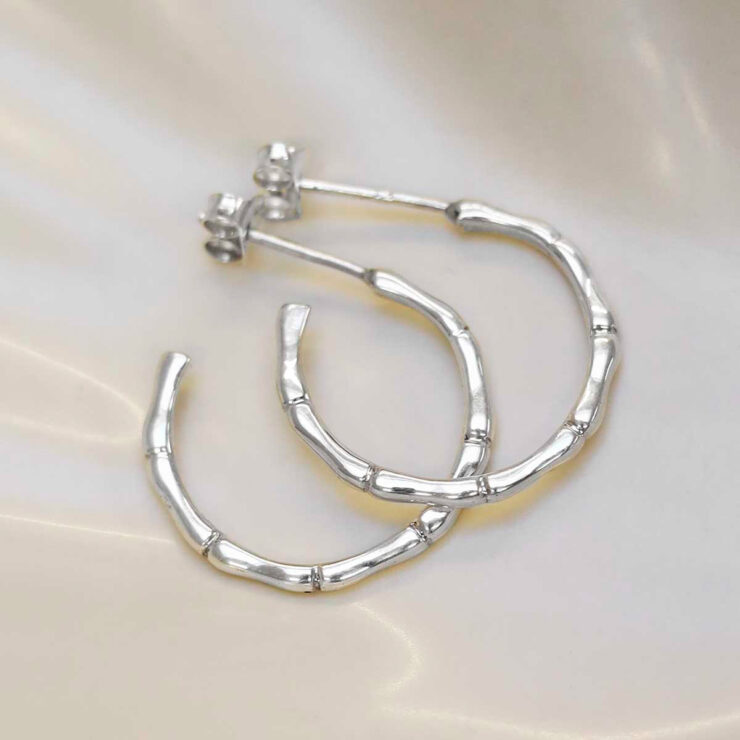 Sterling Silver Bamboo Hoop Stud Earrings in jewellery dish