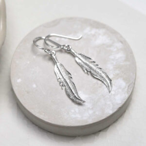 Sterling Silver Dangly Lucky Feather Earrings