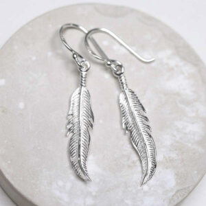 Sterling Silver Dangly Lucky Feather Earrings