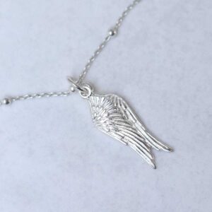 _Sterling Silver Angel Wings Necklace on satellite chain