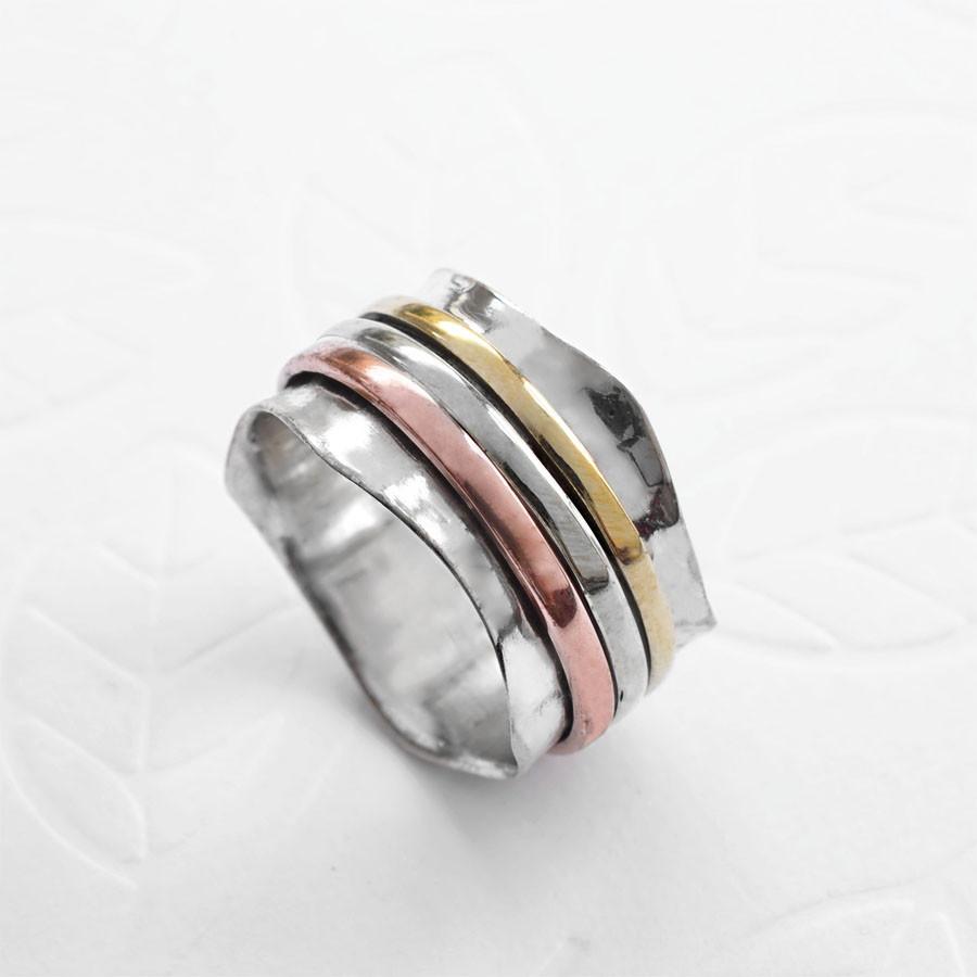Mixed Metal Triple Scalloped Spinning Ring | Affordable - Martha