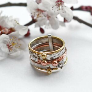 Sterling Silver Mixed Metal Floral Stacking Ring