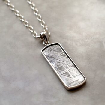 MJ0125 Meteorite and silver tag necklace for men