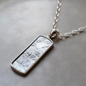 MJ0125 Meteorite and silver tag necklace for men 2