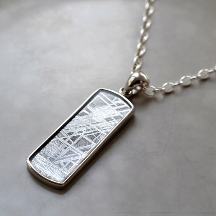 MJ0125 Meteorite and silver tag necklace for men 2