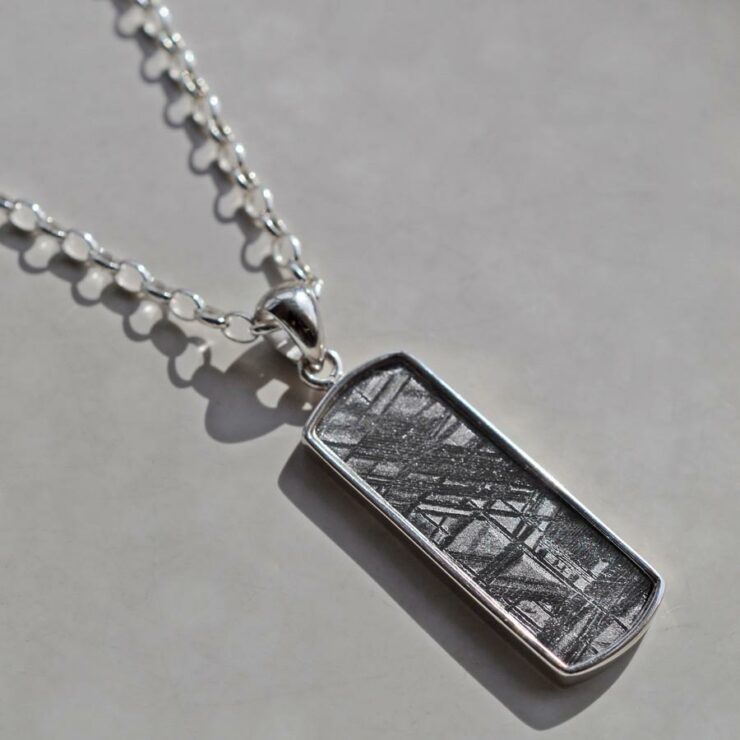 MJ0125 Meteorite and silver tag necklace for men 3